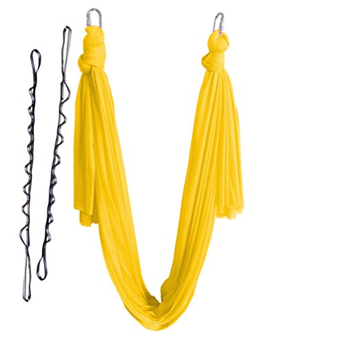 Aerial Yoga Hammock 5.5 Yards Yoga Swing Pilates Silk Home Gym Fitness Include hardware,Daisy Chain, Pose Guide - color: Yellow