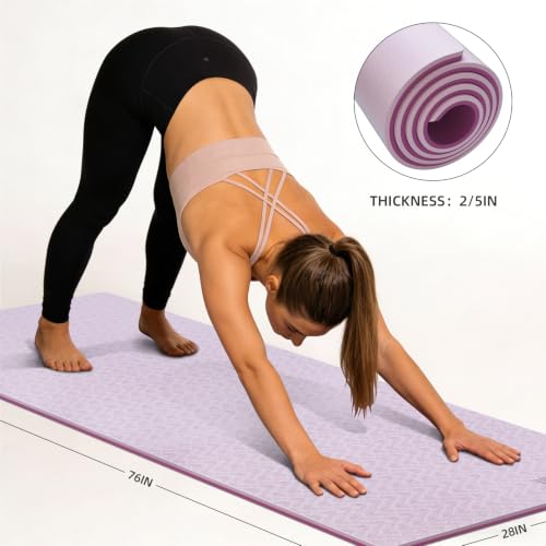10mm0.4"TPE Yoga Mat Thick Wide Large for Home Workout Carrying Strap | Non Slip Exercise Mats Cushioned Joint-Friendly Stable,76"x28"Extra long Tapis Entrainement Au Sol Fitness,Pilates Gym Travel - color: pink