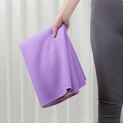 MICROFI Microfiber Hot Yoga Towel Mat, 24 x 72 inches, with Non-Slip Silicone Grip, Secure Fit Elastic Straps (Purple) - color: Purple
