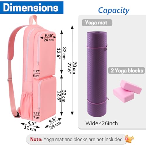 VISEMAN Yoga Mat Bag Carrier Waterproof Yoga Backpack with Multi Pockets, Lightweight Adjustable Yoga Bag for Mat, Yoga Blocks, Yoga Accessories - color: Pink