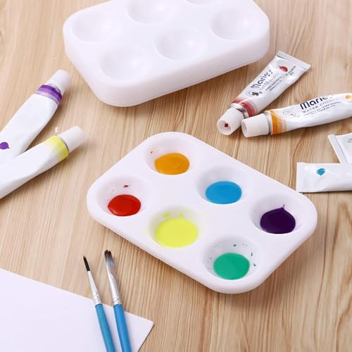 20 PCS White Paint Tray Palettes, Plastic Watercolor Paint Pallets with 6 Wells for Painting Party, DIY Craft and Art Painting