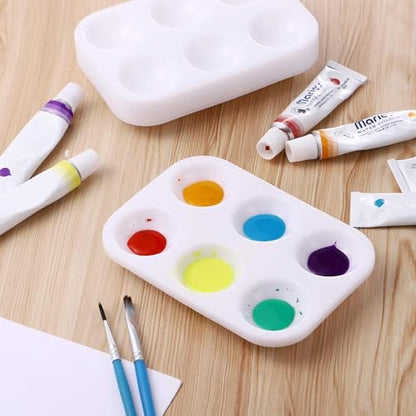 20 PCS White Paint Tray Palettes, Plastic Watercolor Paint Pallets with 6 Wells for Painting Party, DIY Craft and Art Painting
