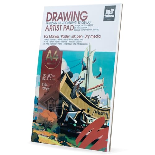 TRANSON A4 Sketchbook Marker Pad, 110lb/160gsm Heavyweight Art Paper, No Bleed Through, 32 Sheets/64 Pages 8.3"x11.7" for Drawing & Sketching - size: A4 160gsm