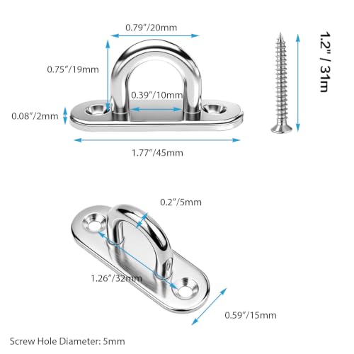 4-Pack 304 Stainless Steel Pad Eye Plate U Hooks, Ceiling Mount Staple Ring Loop Hanging Hardware for Hammock, Swing, Yoga Trapeze, Plants (1.8in / 45mm, Silver) - color: Silver, size: 1.8in/45mm