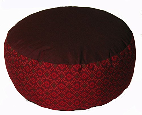 분장식 명상 쿠션 Zafu 베개 - 버밀 및 카포 필 - 글로벌 패턴 - color: Ikat Burgundy