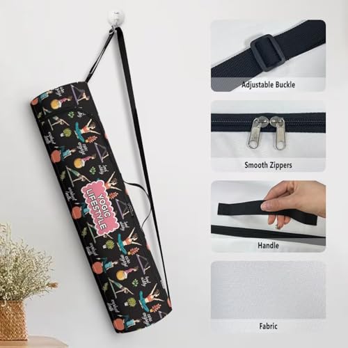 Yoga Mat Bag Portable Yoga Mat Holder with Adjustable Strap Lighweight Gym Tote Bag with Handle - color: Yoga Theme
