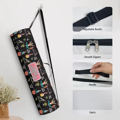 Yoga Mat Bag Portable Yoga Mat Holder with Adjustable Strap Lighweight Gym Tote Bag with Handle - color: Yoga Theme