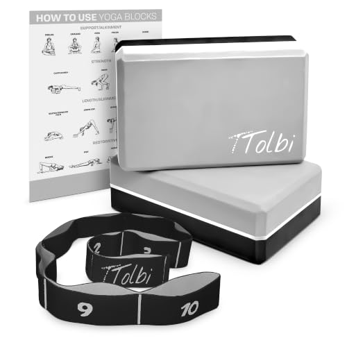 Yoga Blocks 2 Pack with Strap and Guide – Soft Non-Slip EVA Foam Blocks | High-Density Pilates Blocks for Home Workouts, Dance, Ballet, Gymnastics & Stretching Exercise, Dance Accessories and Gifts - color: Gray/Black - Stretch Band Black