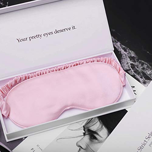 Silk Sleep Mask Light Blocking Luxury 100% Mulberry 19mm Silk Eye Mask Eye Cover Blindfold Ultra Soft Light & Comfy Anti Aging Skin Care with Travel Bag Gift Package - color: Pink