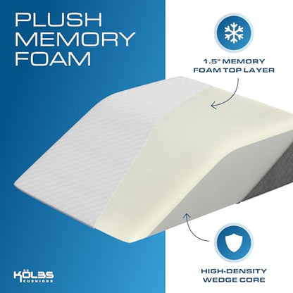 Kolbs Leg Elevation Pillow for After Surgery | Flat Top Bed Wedge Bolster Pillow for Legs | Foot, Knee, Ankle Elevation Post Surgery (Flat Top 7" Height) - size: Flat Top 7" Height - Grey