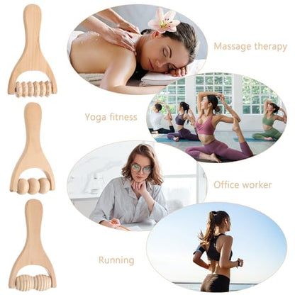 Abeillo 3Pcs Wooden Hand Massage Roller, Muscle Roller Stick, Manual Wood Therapy Massage Tools Massager Roller, for Relaxes Thigh, Leg, Hands Full Body Muscle Men Women - style: Style A