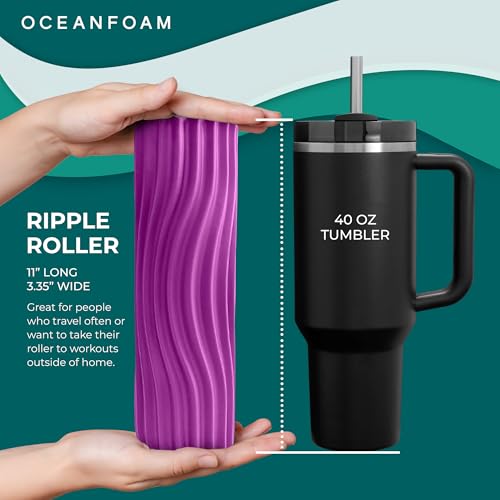 Oceanfoam Ripple Travel Foam Roller (11" x 3.35") Firm Mini Foam Roller for Physical Therapy, Deep Tissue Massage, Back Pain - High Density, Ergonomic Wave Textured - Yoga, Pilates, Exercise (Magenta) - color: Magenta