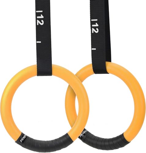 PACEARTH Gymnastic Rings 1100lbs Capacity with 14.76ft Adjustable Buckle Straps Pull Up Exercise Rings Non-Slip Rings for Home Gym Full Body Workout - color: Yellow