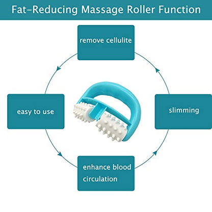 Cellulite Massage, Manual Roller Massages with Two-Wheel Handle,Relax Muscles to Relieve Stress,Increases Blood Circulation,Apply to Arm/Shoulder/Leg/Back/Buttocks/Abdomen(Blue)