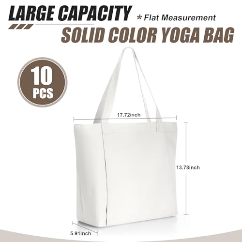 Halloscume 10 Pack Blank White Canvas Yoga Tote Bag Bulk, Large Yoga Mat Carrier Shoulder Bag with Pocket, Reusable Grocery Gym Pouch for Women Pilates Studio Office Travel Beach DIY Craft Gift