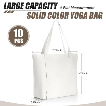 Halloscume 10 Pack Blank White Canvas Yoga Tote Bag Bulk, Large Yoga Mat Carrier Shoulder Bag with Pocket, Reusable Grocery Gym Pouch for Women Pilates Studio Office Travel Beach DIY Craft Gift