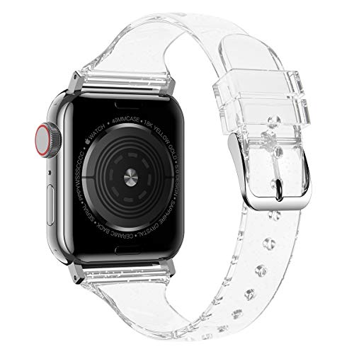baozai Compatible with Apple Watch Band for Women, Slim Shiny Clear Glitter Soft Wristband for Apple iWatch Series 1-11, SE, 46mm 45mm 44mm 42mm, Glistening Silver - color: Glistening Silver, size: 46mm/45mm/44mm/42mm(Series 3)