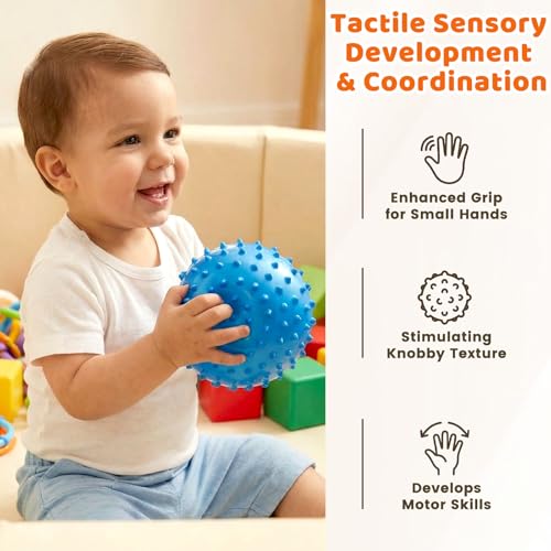 LOVEINUSA 8PCS Bounce Balls with Pump, 7 inch Spiky Massage Sensory Balls for Kids Party Favors - size: Medium