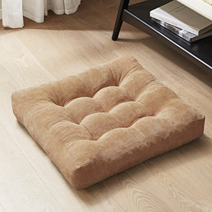 Meditation Floor Pillow, Square Large Pillows Seating for Adults, Tufted Corduroy Floor Cushion for Living Room Tatami, Coffee Brown 22x22 Inch, 1 Count (Pack of 1) | Reading nook & office use, Tatami seating, Breathable corduroy cover, 3.5 in thick, Shre