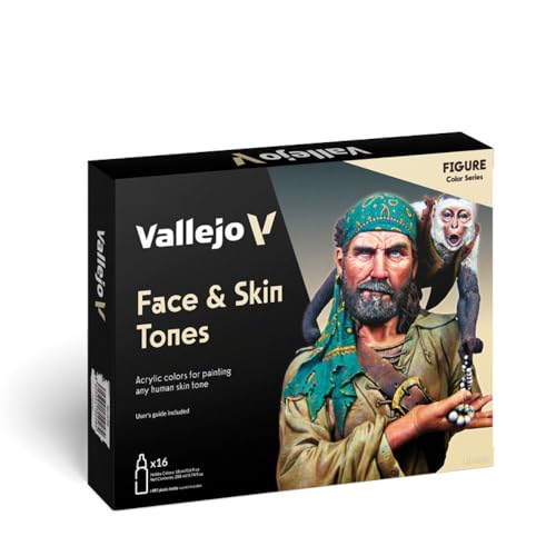 Vallejo - Face & Skin Tones Acrylic Paint Set | Model Color | Figure Color Series Historical Miniature Kit to Achieve Historical Accuracy with Artist-Grade Pigments | 16 Bottles x 18 ml (0.60 fl.oz.)