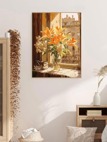 ZRIZQ Flowers Paint by Numbers Kit for Adults Beginner,City Scape,16x20 | Full set with wooden brushes,rolled canvas,rich paints.Calming activity.Beginner friendly.Just open and paint. - color: 16"X20"Rolled Canvas-Floral