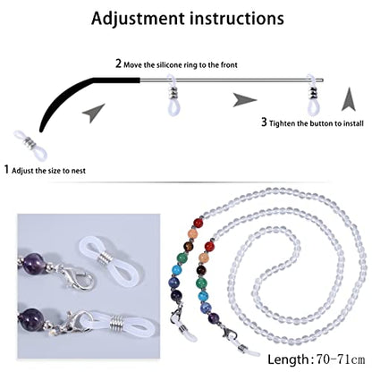 TUMBEELLUWA Reiki 7 Chakra Stone Beads Eyeglasses Chain for Women Men - color: White