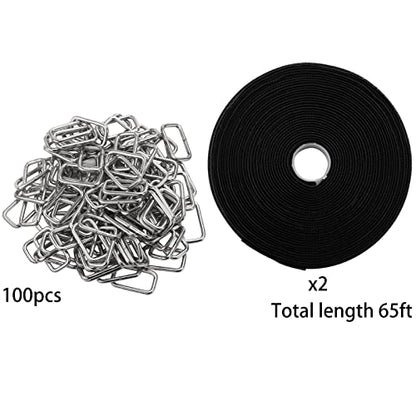 65 Ft x 3/4 Inch Hook and Loop Straps with 100 Metal Buckles, Nylon Fastening Cable Ties Adjustable Cinch Strap, Cut-to-Length, Black