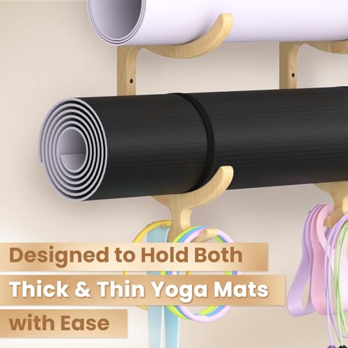 Wooden Yoga Mat Holder Wall Mount, Yoga Mat Storage Rack Organizer - color: Wood 3-tier