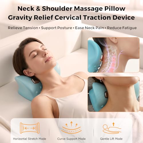 Massager Official 4-in-1 Cervical Neck Massager Pillow with Heating Wave Vibration, Remote Control, for Home, Office, Travel