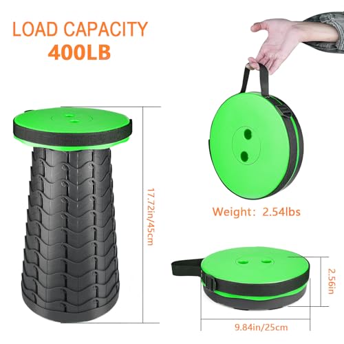 Boreeman Upgraded Folding Stool Lightweight Yet More Sturdy with Load Capacity 400lbs Portable Collapsible Stool for Camping Fishing Hiking BBQ (Green) - color: Green