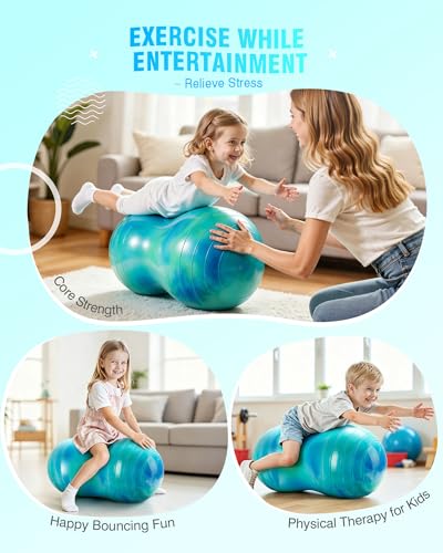 ZOOJOY Peanut Ball for Kids and Adults | 18/20Inch Anti-Burst Exercise Ball - color: Green & Blue, size: 35 x 18 Inch