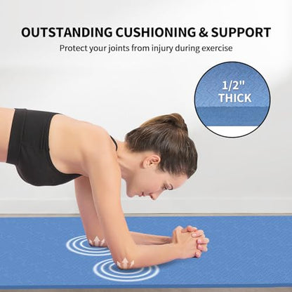 Hatha Yoga Extra Long TPE Yoga Mat 79" x 40" x 1/2" Thick Non-slip Exercise Mat for Home Gym Use, Yoga, Pilates, Fitness & Workouts - color: Blue