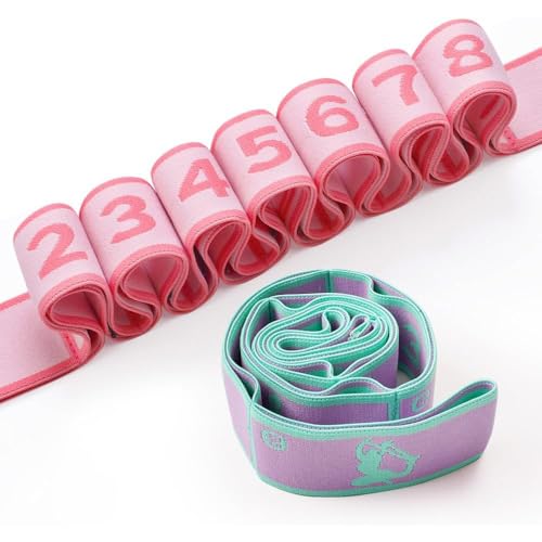 2 PCS Kids Stretching Strap - 8-Loop Adjustable Stretch Bands for Dance, Ballet, Yoga, Gymnastics Workout, Children‘s Fitness Equipment, Stretching Resistance Bands and Home Flexibility Training - color: Pink+Purple