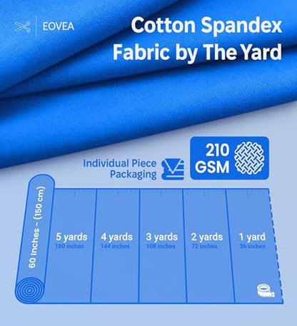 EOVEA - Cotton Spandex Fabric by The Yard - 4 Way Stretch Jersey Knit - Spandex & Cotton T-Shirt Fabric - Lightweight, Breathable - 60" Wide Roll| 10 oz(Royal Blue,1 Yard) - color: Royal Blue, size: 1 Yard