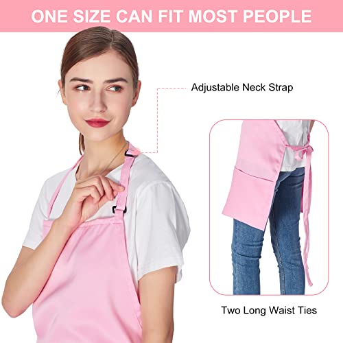 Jubatus 2 Pack 3 Pockets Adjustable Bib Apron Chef Kitchen Cooking Aprons for Women Men, Pink - color: Pink