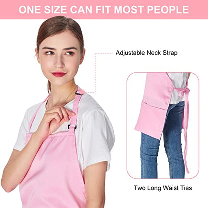 Jubatus 2 Pack 3 Pockets Adjustable Bib Apron Chef Kitchen Cooking Aprons for Women Men, Pink - color: Pink