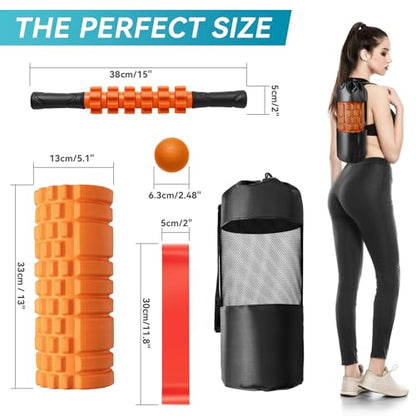 Krightlink 5 in 1 Foam Roller Set Trigger Point Exercise Foam Roller - color: Orange Black