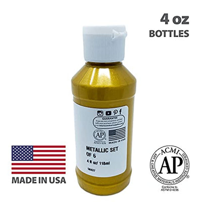 milo Metallic Acrylic Paint Set, 6 Metallic Colors, 4 oz Bottles | Safe and AP Non-Toxic, Made in the USA, Arts & Crafts Paints for Artists, Student & Hobby Painters, Paint Pack, Multi-Media - style: Metallic Set 6 x 4 oz