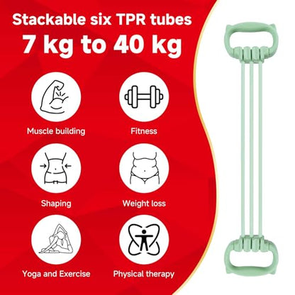 6 Gear Adjustable Resistance Bands, Fitness Resistance Bands Exercise Bands with Comfort Grips, Unisex, for Arms, Chest Extender, Home Workout, Fitness, Pilates - color: Green