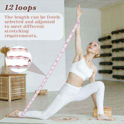 Yoga Strap with 12 Loops, Elastic Yoga Stretching Strap | Leg Stretching Straps Multi-Functional Stretch Band for Pilates Dance Ballet Latin Flexibility Resistance Training