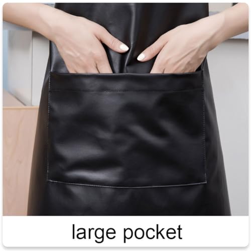 Waterproof Apron Large Pocket PU Material Waterproof Oil-proof Dust-proof Apron Black and Red - color: Black
