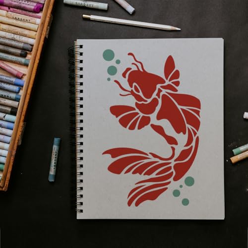9Pcs Koi Fish Stencils, Animals Reusable Painting Templates | Multi-Size Plastic Craft Stencils, Koi Fish Wall Stencils, DIY Home Decor Templates for Wall Floor Fabric Furniture Glass - style: Koi Fish