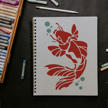 9Pcs Koi Fish Stencils, Animals Reusable Painting Templates | Multi-Size Plastic Craft Stencils, Koi Fish Wall Stencils, DIY Home Decor Templates for Wall Floor Fabric Furniture Glass - style: Koi Fish