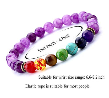 Men Women 8mm Lava Rock 7 Chakra Beads Chakra Bracelet - color: Amethyst Beads