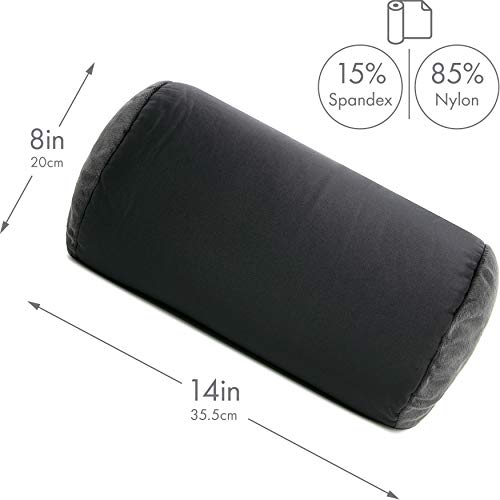 Microbead Bolster Neck Roll Pillow, 14x8 in Cylinder Tube, Black | Silky smooth face helps prevent sleep creases and hair breakage, light squishy support for head and shoulders, travel ready - color: Black