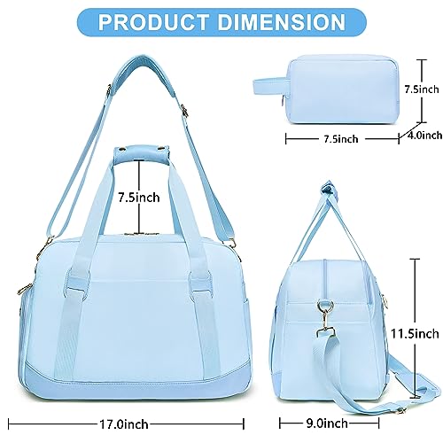 Sports Gym Bag for Women, Travel Duffle Bag with Shoe Compartment & Wet Pocket, Fitness Yoga Bag - color: Blue