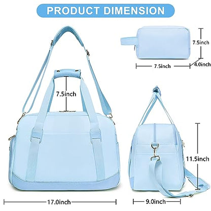 Sports Gym Bag for Women, Travel Duffle Bag with Shoe Compartment & Wet Pocket, Fitness Yoga Bag - color: Blue
