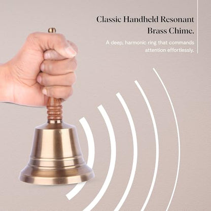 Super Loud Solid Brass Hand Bell Antique Brass Finish with Wooden Handle