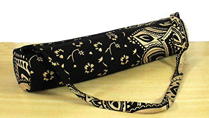 ICC Black Gold Mandala Full-Zip Exercise Yoga Mat Carry Bag Gym Beach Pilates Carrier Bags Hippie Mandala Indian Cotton Bag - style: Black Gold Flower Half