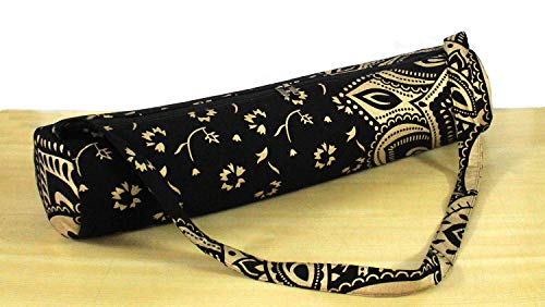 ICC Black Gold Mandala Full-Zip Exercise Yoga Mat Carry Bag Gym Beach Pilates Carrier Bags Hippie Mandala Indian Cotton Bag - style: Black Gold Flower Half
